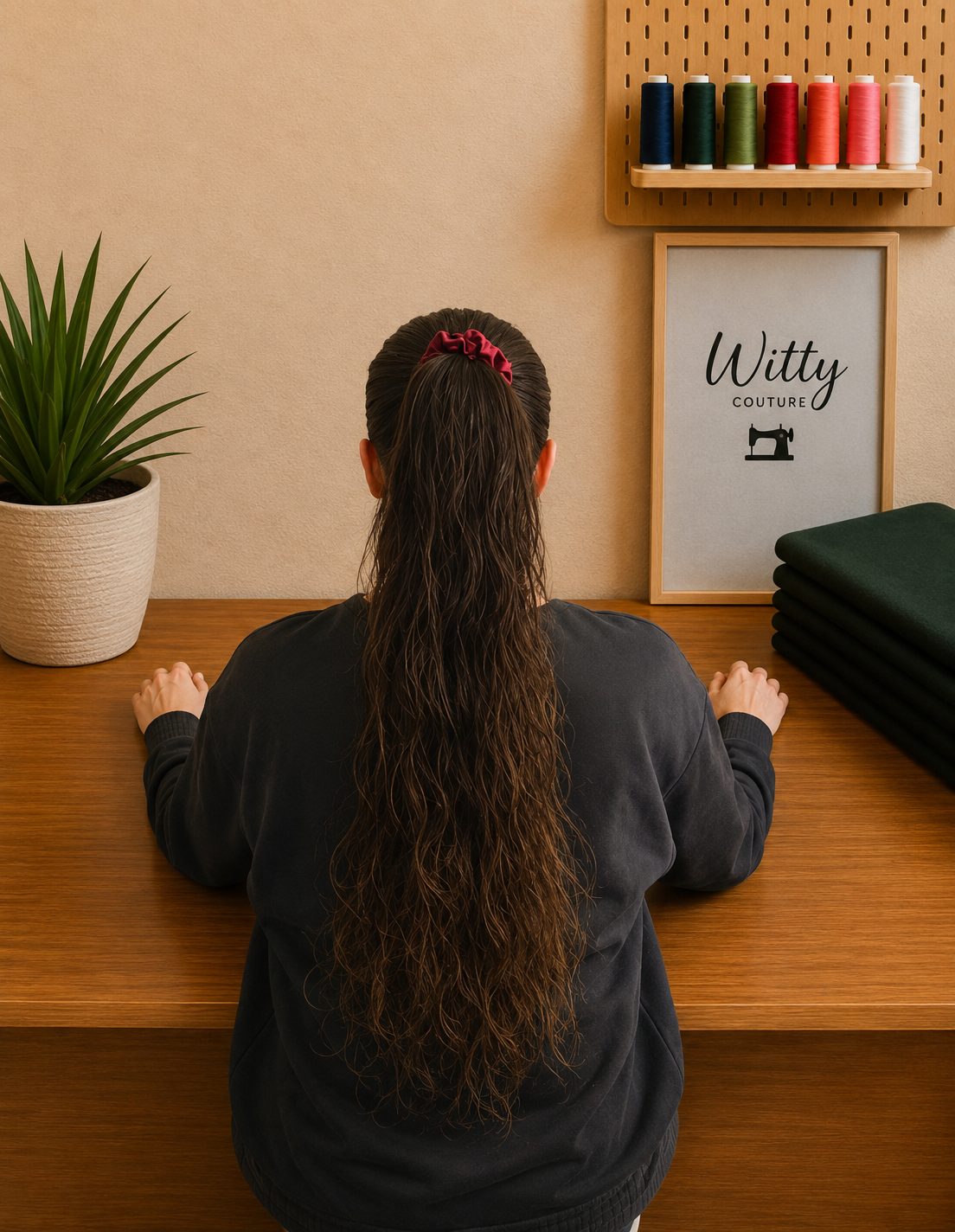 Chouchou en satin bordeaux fait main Witty Couture, accessoire cheveux femme chic pour queue-de-cheval.